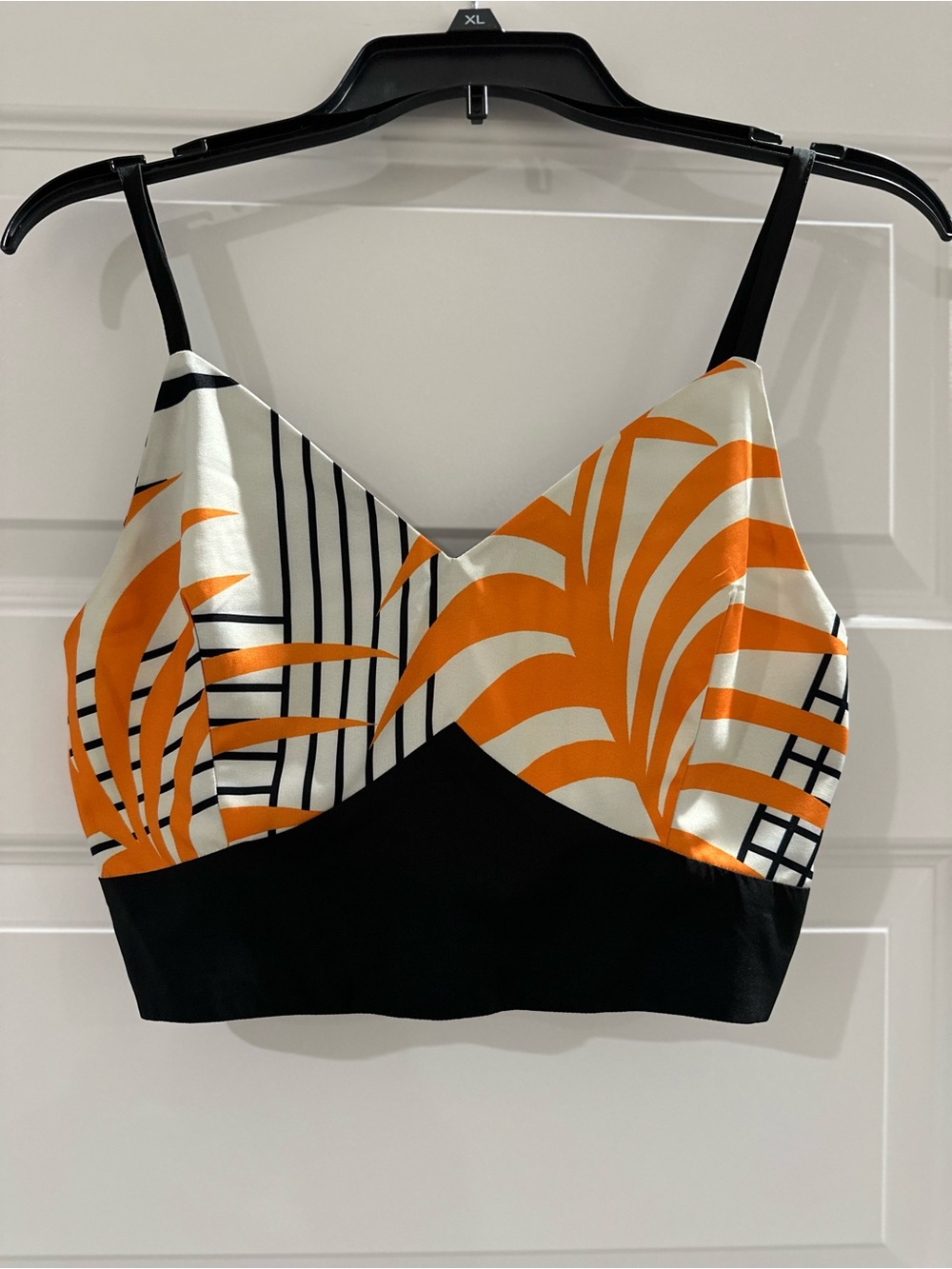 Orange & Black Printed Satin Crop Top